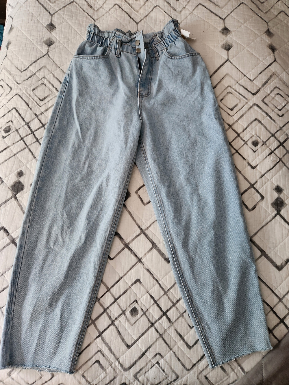 Light Wash Paperbag Waist Boyfriend Jeans - Relaxed Fit